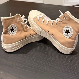 Converse High-Top Sneakers in Tan and White